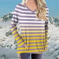 thumbnail image 5 of Long Sleeve Tops for Women with Pockets Striped Print V Neck Loose Tunic T-shirts Casual Spring Fall Tees (L, Yellow), 5 of 6