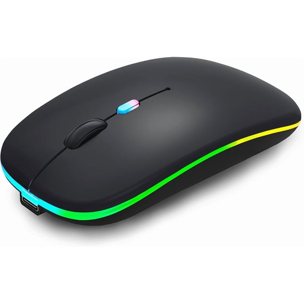 WREANU Wireless Bluetooth Rechargeable Laptop Mice with LED Lights Silent Slim Use(BT5.2 and 2.4G Portable USB) Dual Mode Computer for Laptop//Tablet//Computer/ (Black)