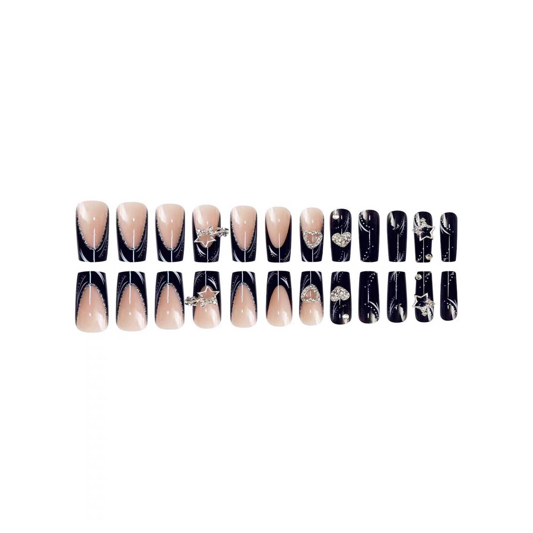 Cross-border hot sale square fake nails pure desire black sweet love stars flash diamonds wearing nail pieces finished product wholesale