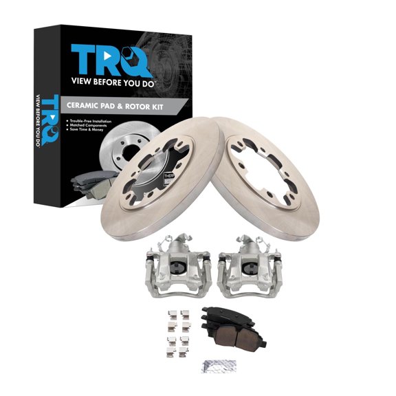 TRQ Rear Brake Pad and Rotor Set Ceramic Rotors Calipers Fits 2015-2019 Ford Transit-350 HD