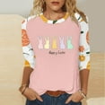thumbnail image 2 of BiZtdJrK Easter Shirt for Women Loose Casual Bunny Rabbit Print Casual Round Neck Tee Shirts 2025 Spring 3/4 Sleeve T-Shirt Tops Pink L, 2 of 6