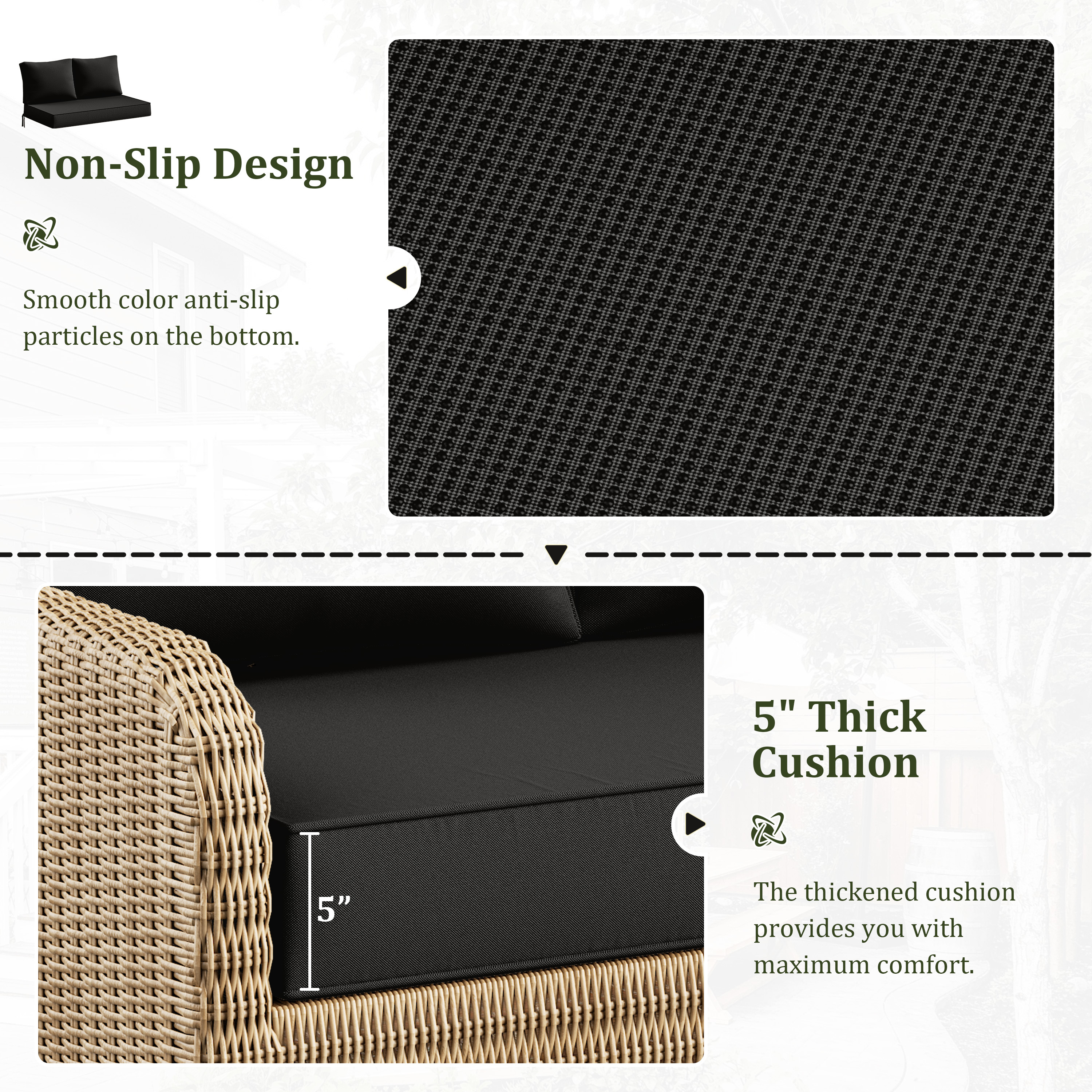 Pakunoda Outdoor Loveseat Cushion Set 46 x 26 Inch, Water Repellent, Fade Resistant, Patio Loveseat Replacement Cushions for Couch Bench and Swing, Black