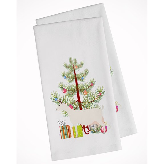 Carolines Treasures BB9256WTKT Saanen Goat Christmas White Kitchen Towel Set of 2 Dish Towels Teal 19 X 25" multicolor