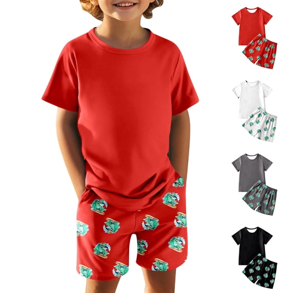 WELOIJEVBE Boys 2 Piece Outfits Fashion Child Boys Spring Summer Short Sleeve T-Shirt and Shorts Boys Clothes 7-8 Years