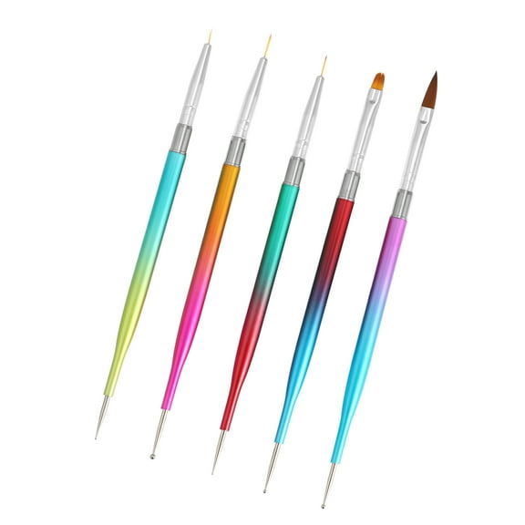 Vocoste 5 Pcs Double Ended Nail Art Brushes Include Nail Liner Brush Nail Dotting Pens Multicolor