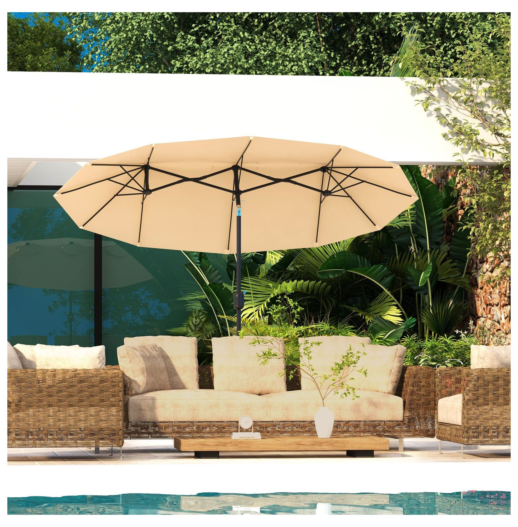 9.5' Patio Umbrella Outdoor, Market Umbrella with Tilt & Crank, 12 Ribs, UV Protection for Garden, Deck, Pool - Brown