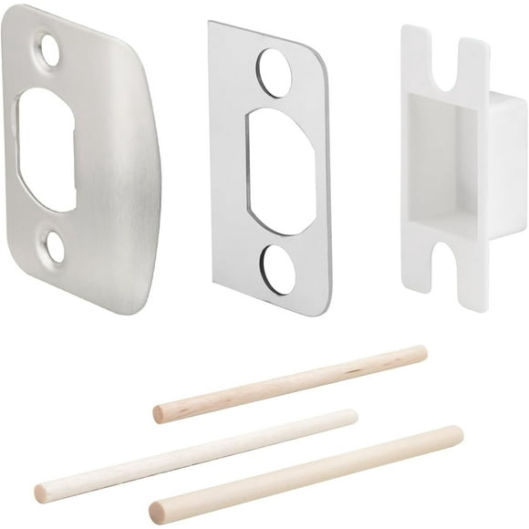 shiyou-Standard Door Lock Strike Plate with Spacer Shim, Door Latch Restorer, Universal Security Striker, Repair Kits to Fix Door Won’t Latch in (Satin Nickel)