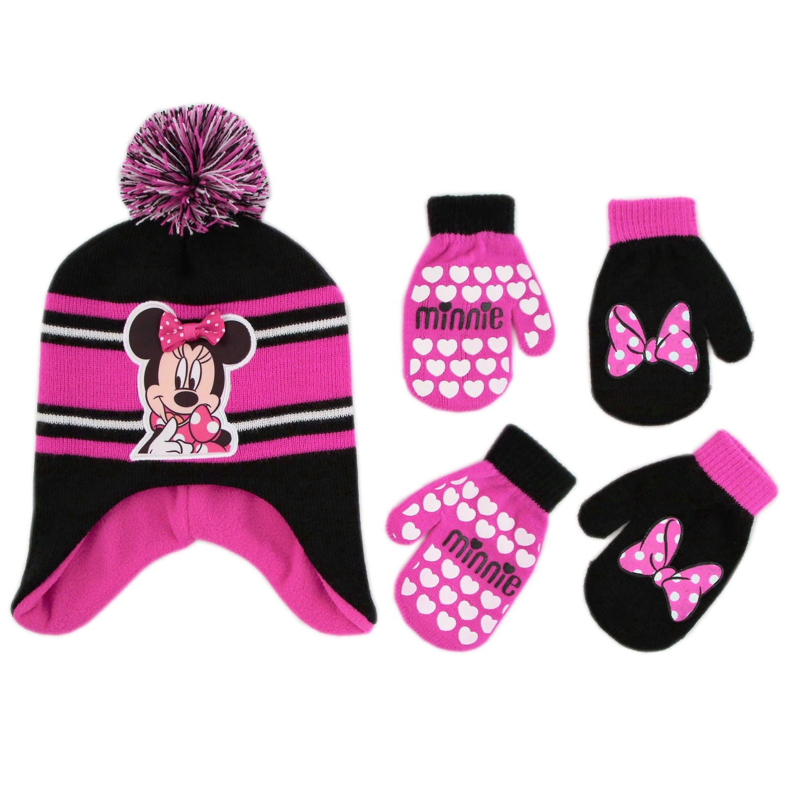 CTM Toddler Girls 2-4 Quilted Pattern Beanie with Bow and Matching Mitten Set