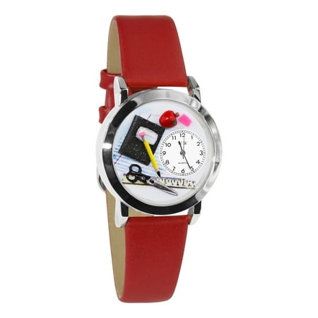 Whimsical Teacher Red Leather And Silvertone Watch