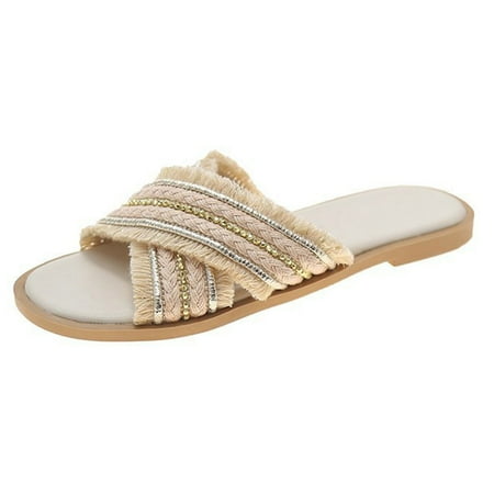 

Qufokar Fancy Flip Flops for Women Slippers Boots for Women Womens Studded Flat Sandals Open Toe Slip On Tel Crossed Strap Beach Vacation Slipper