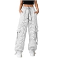 thumbnail image 3 of Dzrciro Cargo Pants for Women, Drawstring Elastic Waist Down Ankle Length Wide Leg Pants with Multi Pockets, Athletic Hiking Outdoor Trousers S-2XL, 3 of 9