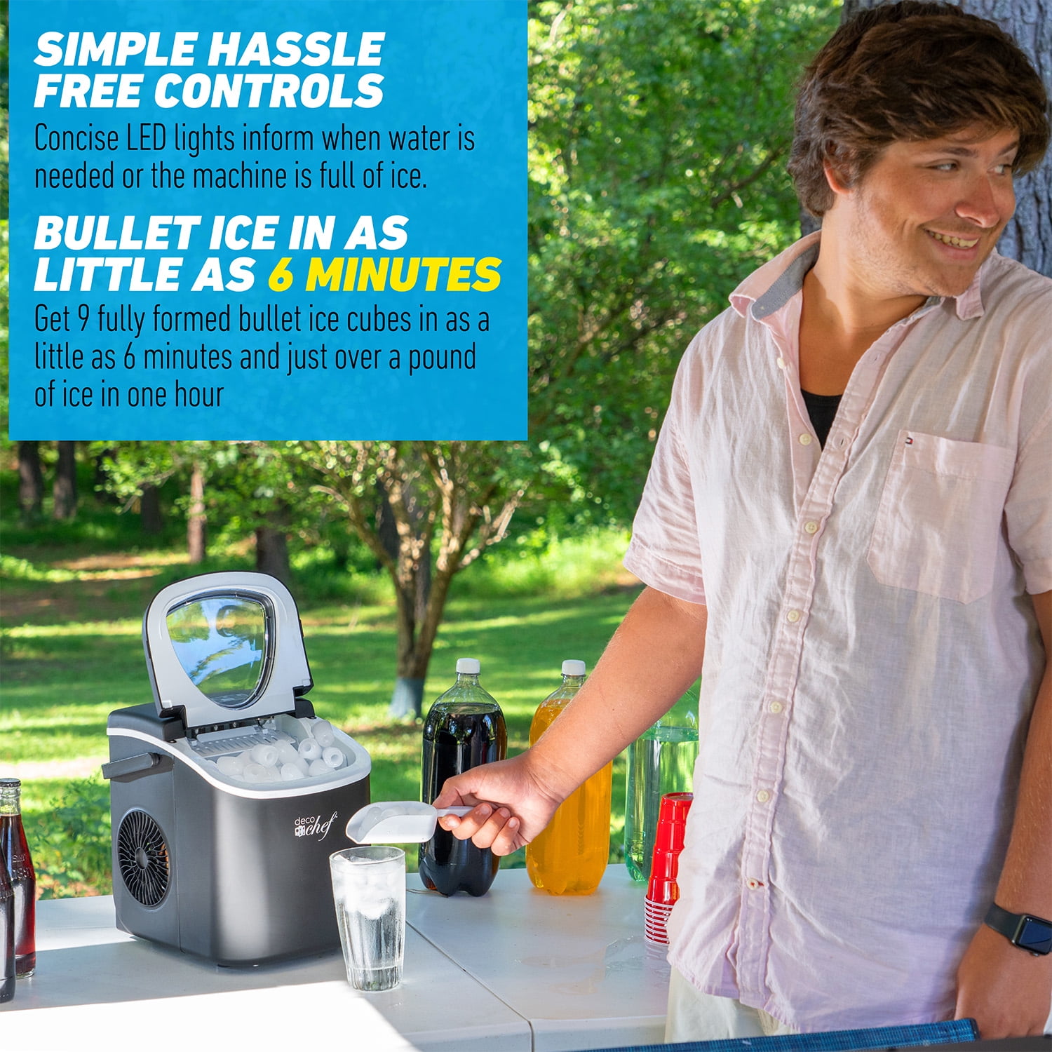 Deco Compact Countertop Ice Maker, 26LBs in 24HRs, 9 Bullet Ice Cubes Ready in 6 Minutes, Black