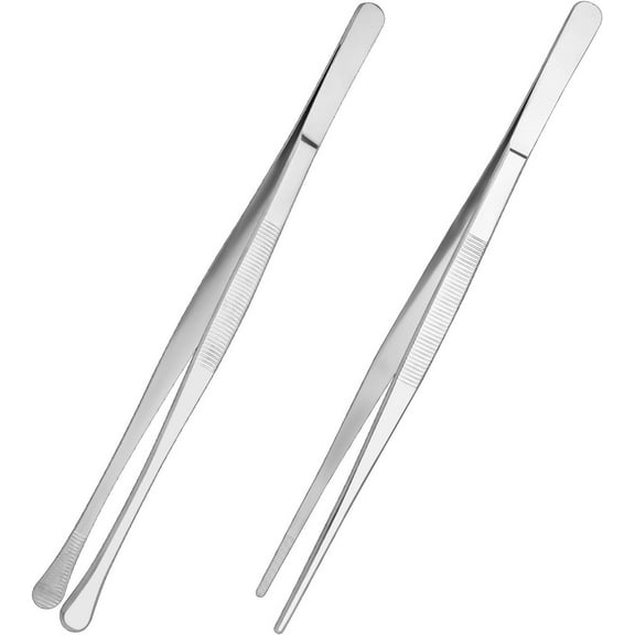 LQQBOX 2Pcs 11.81 Inch Fine Kitchen Tweezers Stainless Steel Cooking Tweezers Culinary Fine Tweezer Kitchen Tweezers Tongs With Precision Serrated Tips For Serving Food Grill Culinary Pasta Salad BBQ