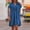 Blue, variant on WHLBF Plus Size Dress for Women Fashion Cotton and Linen V-neck Loose Short Sleeve Solid Mini Dress Coffee 18(XXXXXL)