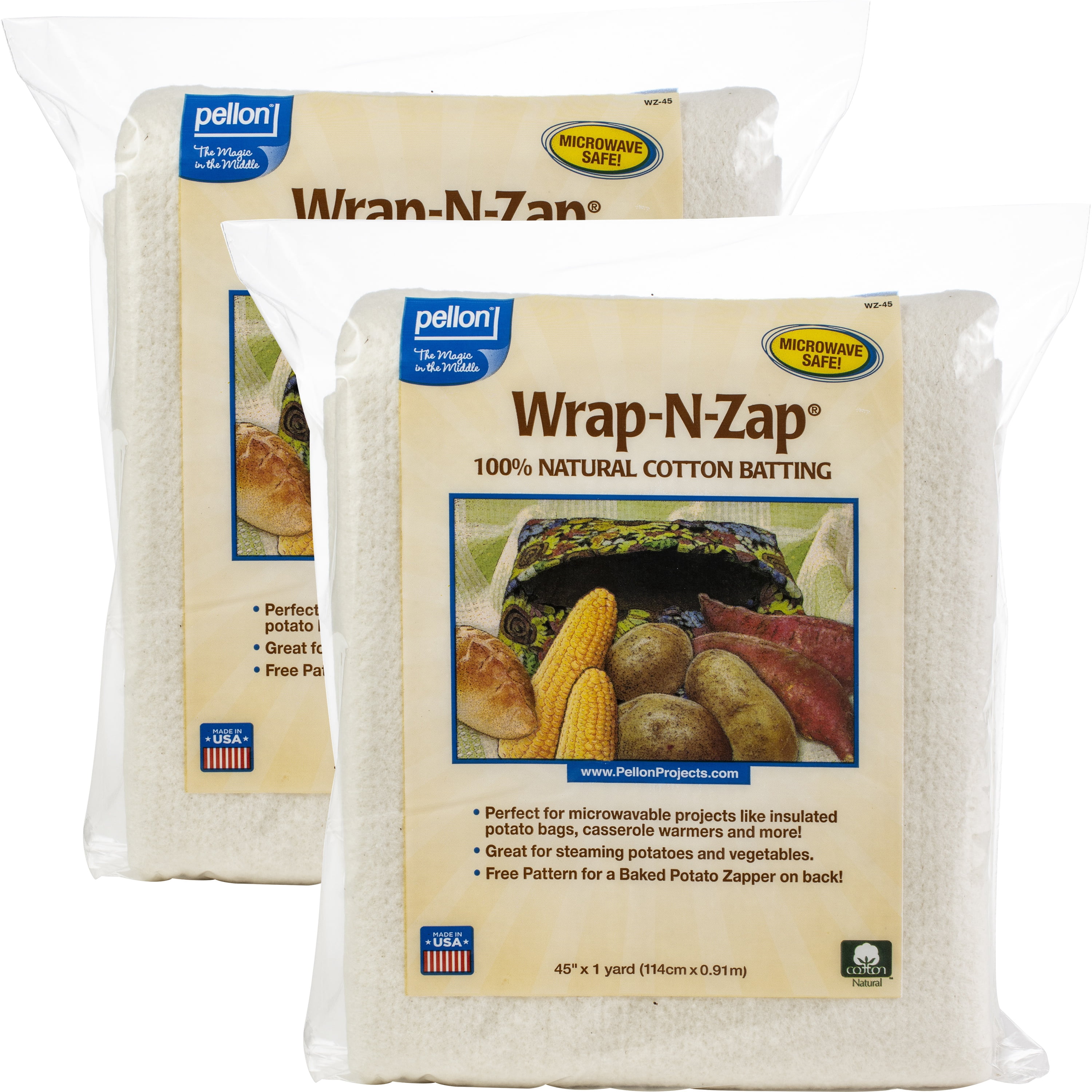 Pellon Wrap-N-Zap 100% Natural Cotton Batting 45"X36"-Multipack Of 2