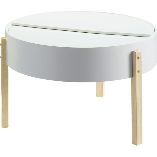 ACME Bodfish Table Basse Ronde en Bois avec Rangement Caché en Blanc et Naturel