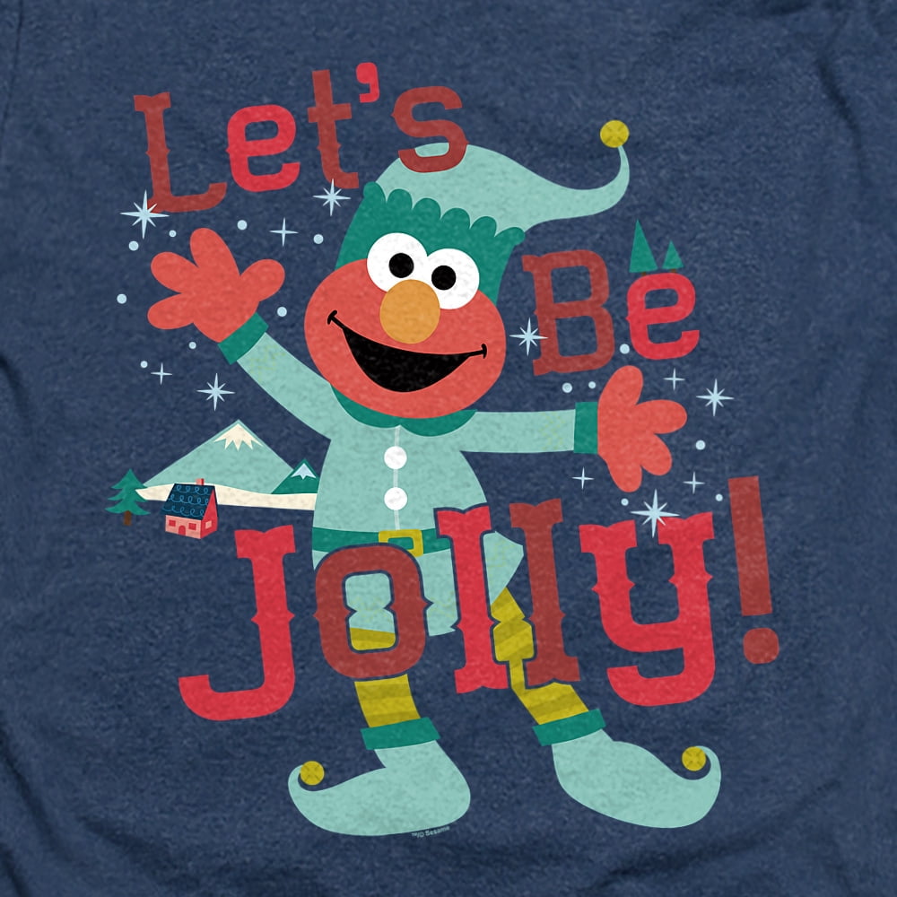 Sesame Street Elmo, Jolly Christmas Elf Unisex Adult Heather T Shirt, Navy Heather, Medium