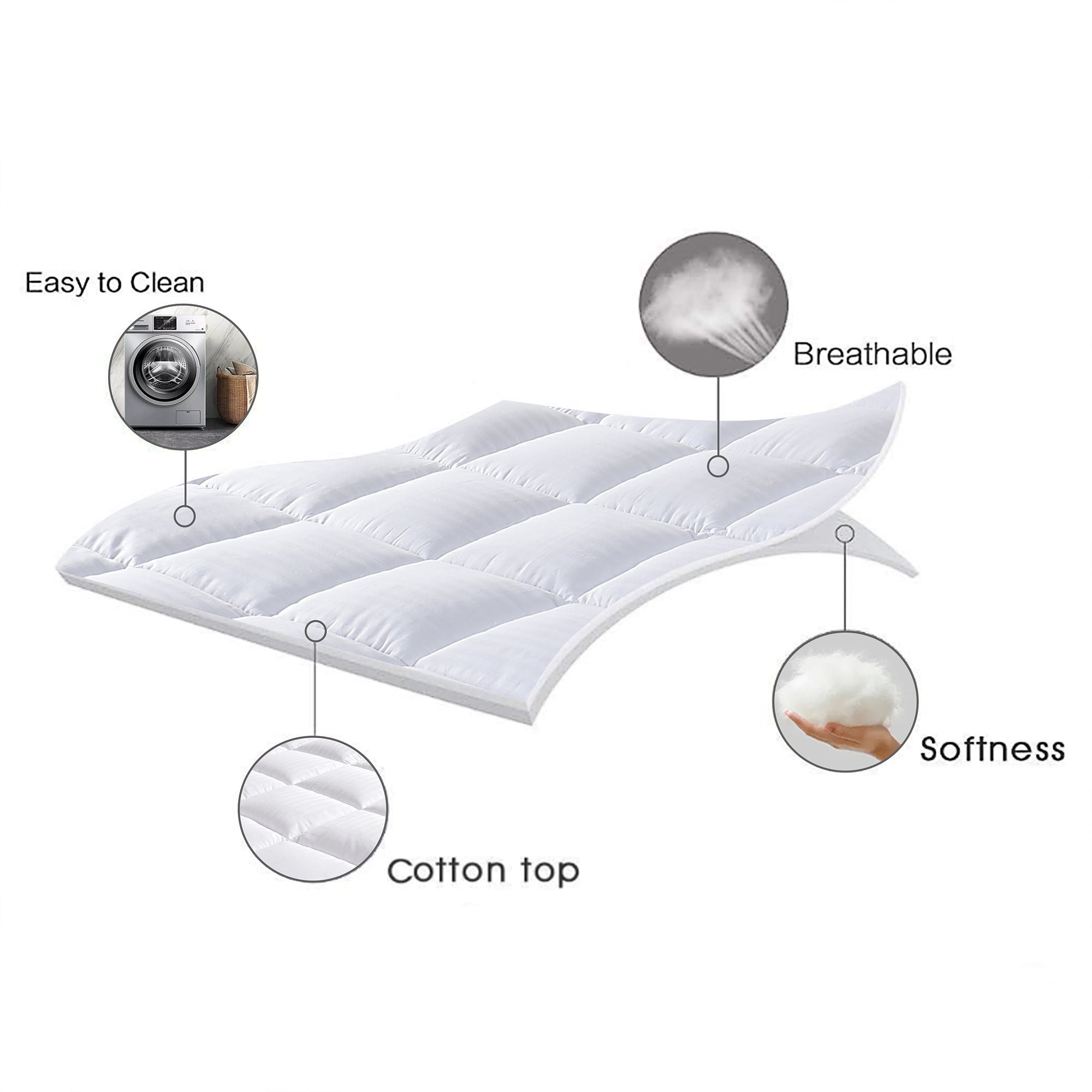 HIG Breathable Cotton Mattress Pad Full Size, Soft Fitted Mattress Cover Protector with 8-21" Deep Pocket, Thick Quilted Pillow Top Mattress Topper for Back Pain, White, 54x75 Inches
