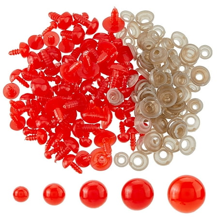100Pcs 5 Sizes Safety Eyes 6mm~13.5mm Crochet Red Eyes Round Craft Crochet Eye with Washers Plastic Stuffed Animal Eye for DIY Puppet Bear