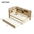 thumbnail image 2 of Harper & Bright Designs Twin Size Daybed with Trundle and Bookcase, L Shaped Daybed with Shelves & USB Ports for Boys Girls Adults, Natural, 2 of 13