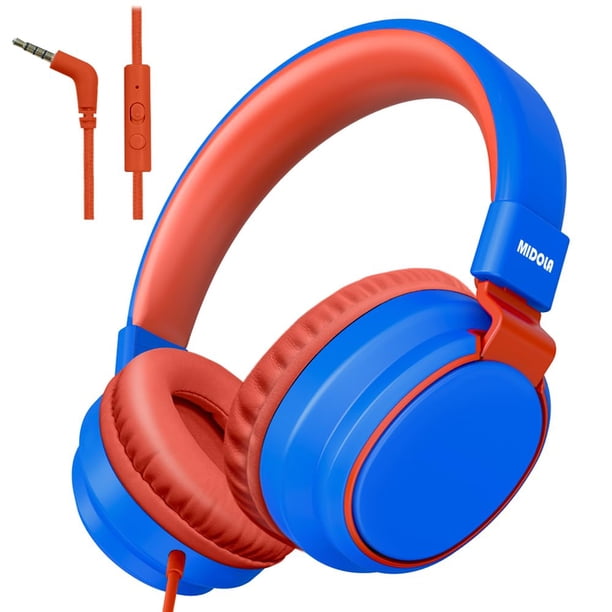 MIDOLA Headphone Kids Volume Limited 85/110dB Wired Over-Ear/On-Earr Foldable Headset with Inline Cable AUX 3.5mm Cord Mic for Boy Girl Child PC Notebook Tablet Blue