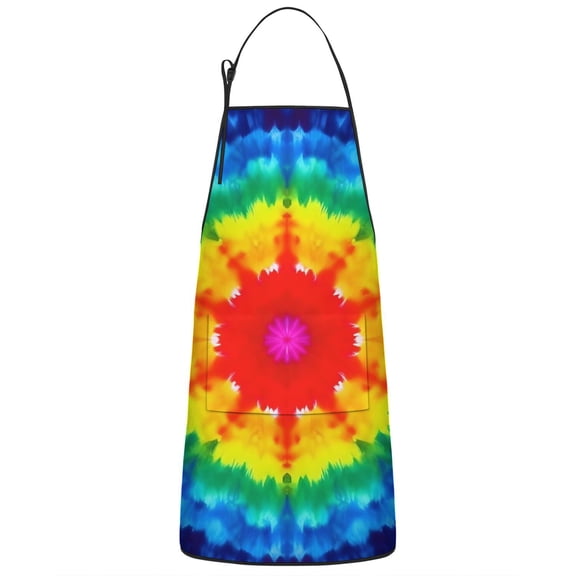 Colorful Rainbow Tie Dye Spiral Pattern Apron-Garden Aprons for Women with Pockets-Cotton Linen Waterproof Kitchen Cooking Gardening Aprons Adjustable for Kitchen,Cooking,BBQ and Salon 33x27 Inch