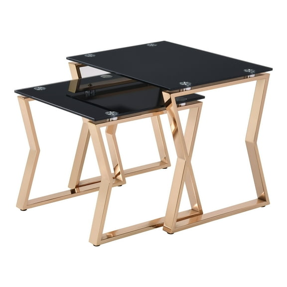 Morfell Glass Top 2-Piece Nesting Table Set, Gold