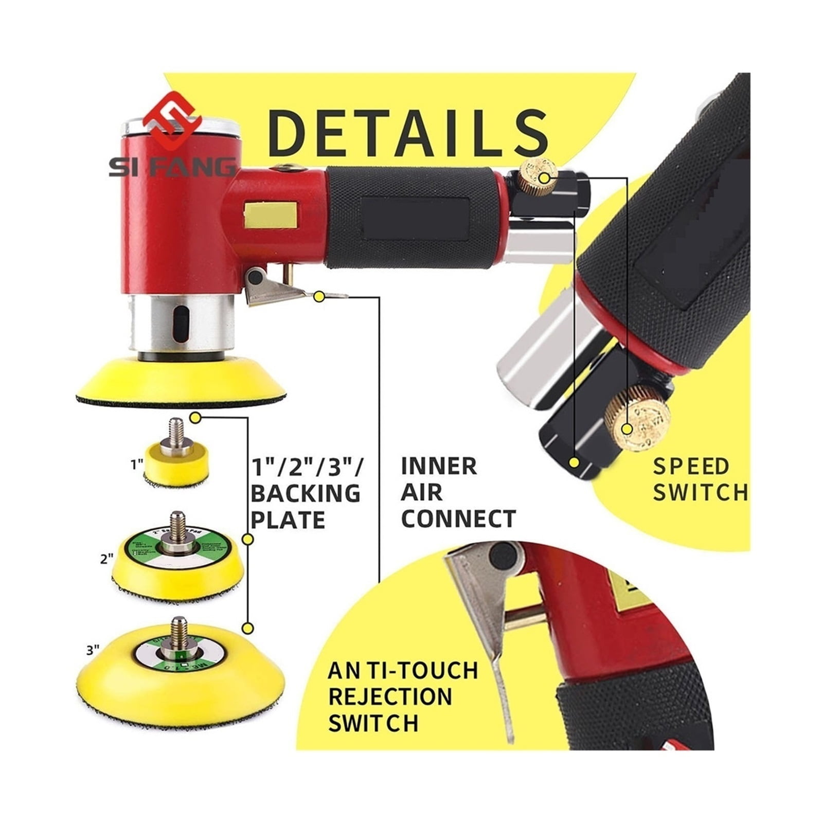 2"/3" Random Orbit Air Sander Mini Pneumatic Grinding Machine for Car Polishing High Speed Air Powered Sanding Polisher ,Widely Use