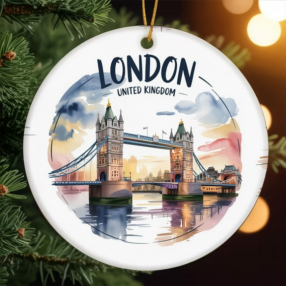Ceramic Ornament, Tower Bridge in London UK Travel Souvenir, Personalized Christmas Decoration, Custom Holiday Ornament Gift for Couples, Family, Friends, Vacation Keepsake 190OR18