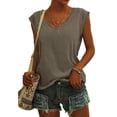 thumbnail image 2 of Qwertyu Tank Top for Women Solid Color V Neck Sleeveless Causal Sexy Shirts Hawaiian Beach Holiday Sports Workout Running Tees Summer Basic Tops Brown L, 2 of 5