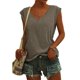 thumbnail image 2 of Camiseta con cuello en V para mujer, chaleco informal con manga casquillo, blusa holgada sólida, camisetas sin mangas, color marrón/S, 2 of 5