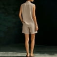 thumbnail image 7 of Mifsaly Linen Short Sets for Women Sleeveless V Neck Lapel Tops and Elastic Waist Shorts Casual Summer Vacation Beach Loungewear with Pockets Khaki,XL, 7 of 7