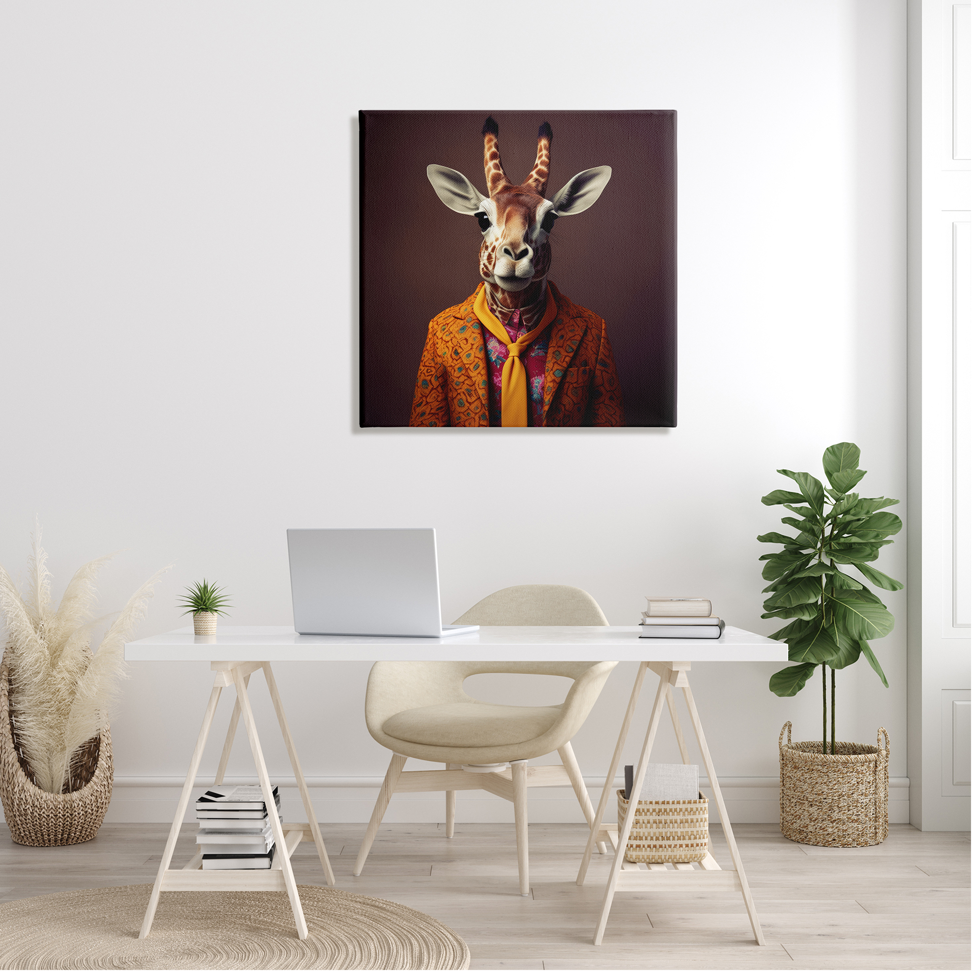 Stupell Industries Brown Vintage Fashion Giraffe Animals & Insects Painting Gallery Wrapped Canvas Art Print Wall Art, 30 x 30