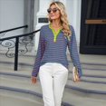 thumbnail image 4 of Camisetas de Larga A Rayas para Mujer, Informales, con Cuello en V, Bloques de Color, Corte Holgado, Básicas. Tiras de Color Verde Rosa XL, 4 of 10