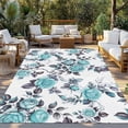 thumbnail image 2 of Aqua Rose Outdoor Rug 6x9 Ft - Reversible Patio Rug Outdoor Camping Rugs, Rustic Romantic Botanical Floral Vines Art Washable Indoor Outdoor Area Rugs, Non-Slip Outdoor Carpet Runner for Deck/Porch, 2 of 8