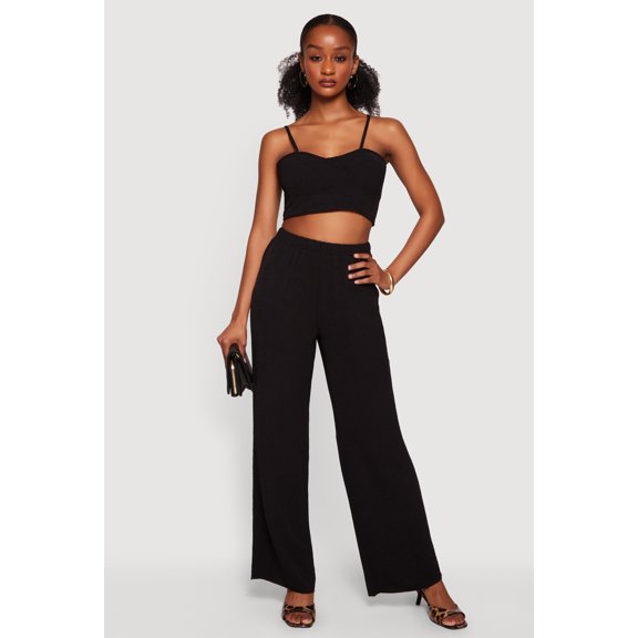 Women's High Waisted Crepe Knit Wide Leg Pants