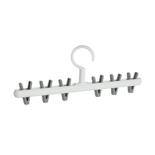 6-Clip Rotating Sock & Underwear Organizer with Windproof Swivel Hook - Sturdy PP Plastic for Balcony/Laundry Room Use