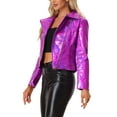 thumbnail image 4 of INSPIRE CHIC Women's Holographic Shiny Zipper Biker Metallic Jackets XS Hot Pink, 4 of 6