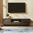 thumbnail image 3 of Mid-Century Modern Low Profile TV Stand for 70" TVs, Wood TV Media Console with 2 Fluted Door for Living Room, Walnut, 3 of 9