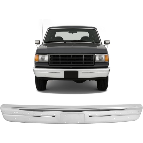 Kojem Front Bumper Face Bar for 1987-1991 Ford Bronco F-150 F-250 F-350 F-53 F-59 F-Super Duty w/Impact Strip Holes & Molding Holes Replace for E7TZ17757B FO1002210 Bumper Impact Bar Silvery