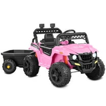 Best Choice Products Kids 12V Electric Ride-On UTV and Trailer w/ Parent Remote Control, LED Lights - Pink