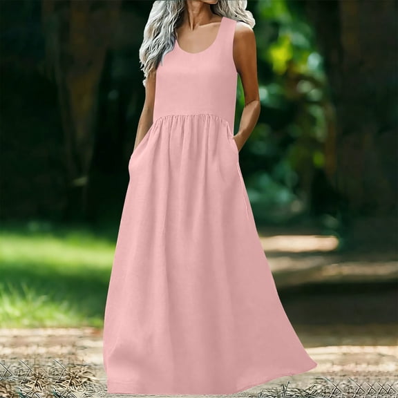 Nuoqisi Summe Sleeveless Maxi Dresses for Women 2026 Spring Wedding Guest A Line Tank Elegant Flowy Beach Long Sundress with Pockets