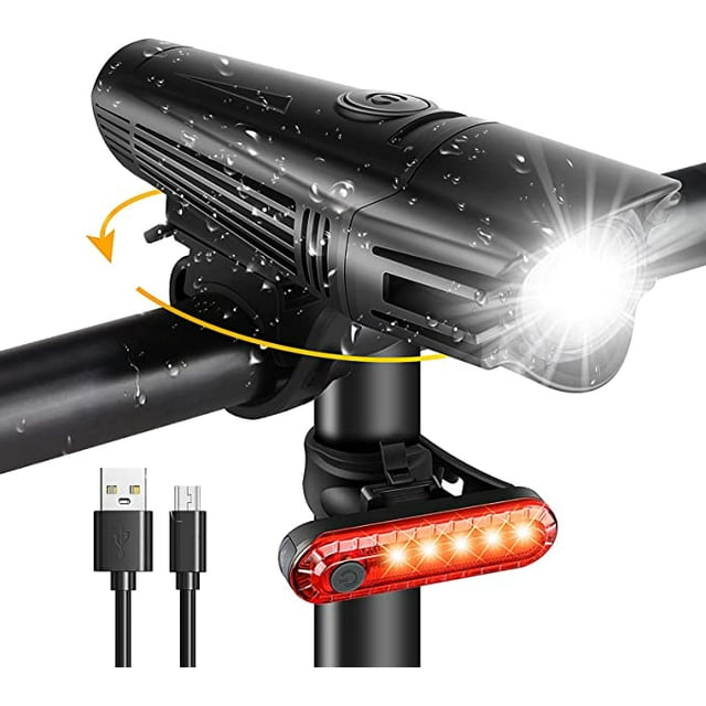 Luz LED para bicicleta de 2000 mAh, recargable, delantera y trasera, 4 modos, ultrabrillante, iluminación USB, resistente a golpes y al agua.
