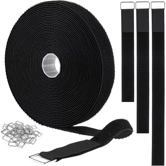 Velcro Straps with Buckles, Adjustable Nylon Cord Straps for Organizing Cords, Wires & Gear, 1" x 32ft Roll