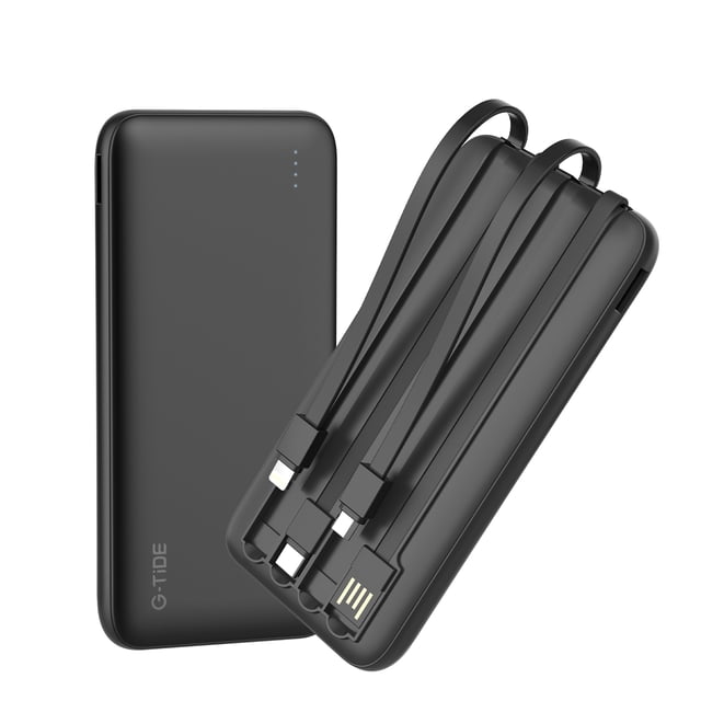 Banco De Energía Portátil G-tide P1 10000 mAh, 3,7 V, 37 Wh,4cables,power Bank,Compatible con sistemas Android e iOS,Disponible en cuatro colores,El cable es desmontable,Negro,Iluminación LED
