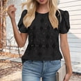 thumbnail image 1 of Craaazy Women's Relaxed Fit Crew Neck Blouse, Solid Color Short Sleeve Lace Eyelet Top, Loose Comfy Floral Lace Casual Tee for Summer Gifts, 1 of 6