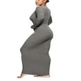 thumbnail image 3 of Robe Maxi à Manches Longues Col Carré Coupe Basse Moulante Extensible Crayon Robe Moulante Clubwear Blanc S, 3 of 6