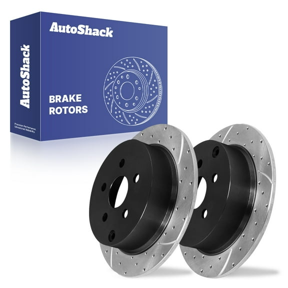 AutoShack Rear Solid Drilled & Slotted E-Coated Brake Rotors 2-PC Set Replacement for 2005-2010 Scion tC 2003-2007 Toyota Matrix 2000-2005 Toyota Celica ShadowGuard 10.57" (268.6 mm)