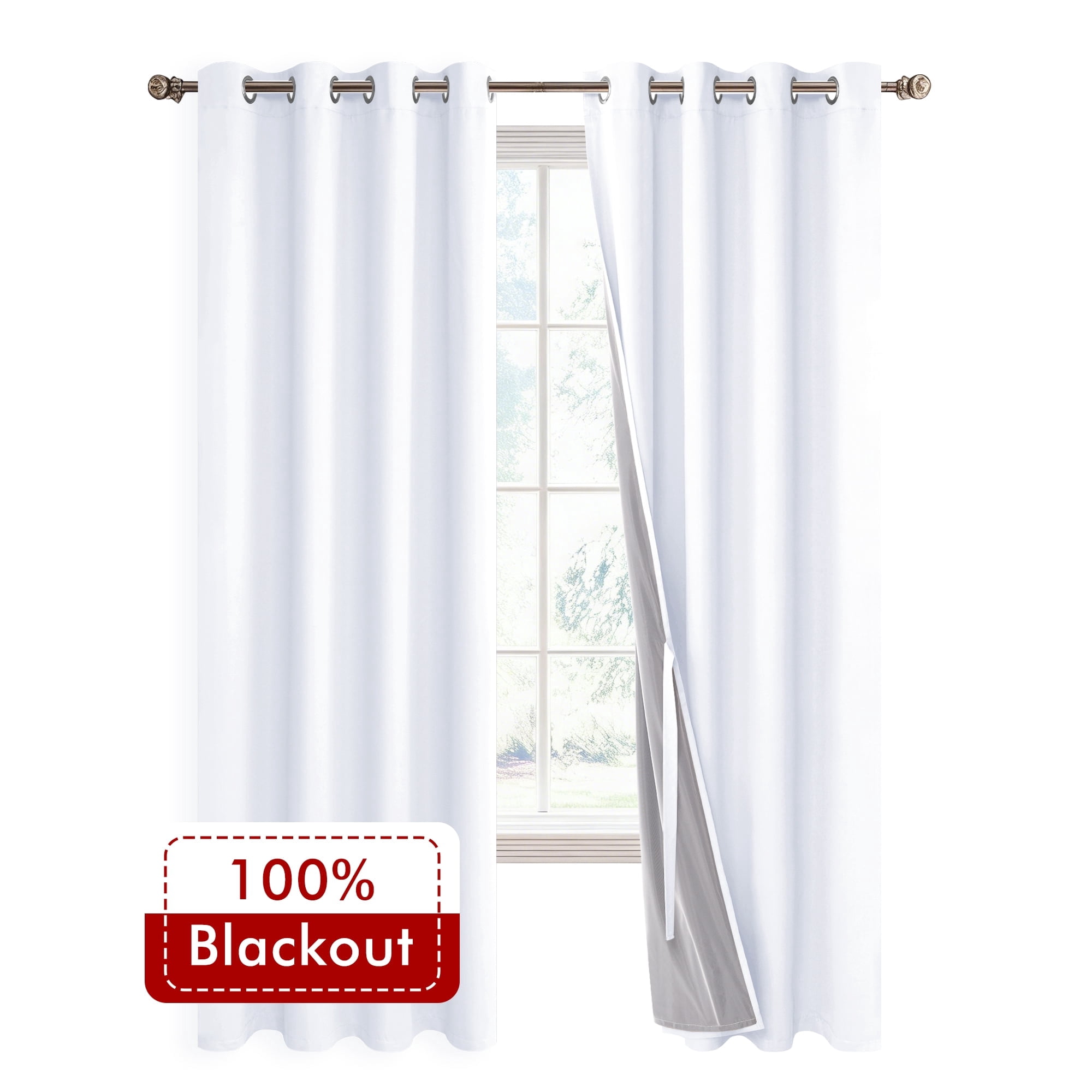 XWZO Total Blackout White Curtains 84 Inches 2 Panels Set for Bedroom, Grommet Thermal Insulated Room Darkening Curtain Drapes for Glass Door,Noise Reducing Curtains for Window,52"W x 84"L