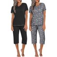 thumbnail image 3 of Ekouaer 2 Pack Women's Sleepwear Capri Pajama Sets Short Sleeve Two-Piece Pjs V Neck Tops & Capri Pants with Pockets S-3XL, 3 of 5